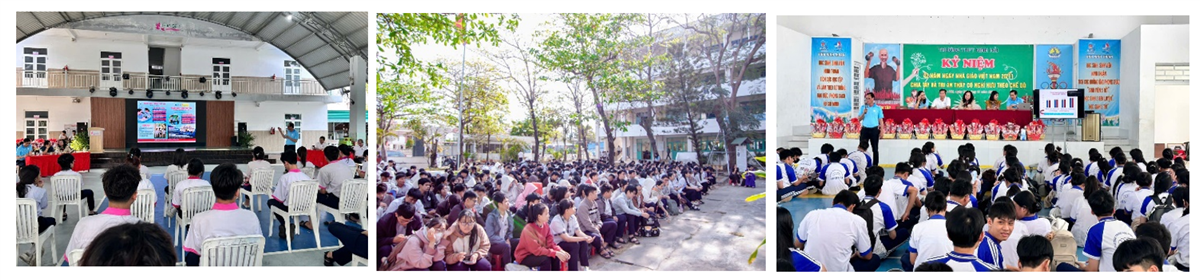 Học sinh lớp 12 lắng nghe giới thiệu về ng&agrave;nh Nu&ocirc;i trồng Thủy sản v&agrave; th&ocirc;ng tin tuyển sinh của trường ĐHNT