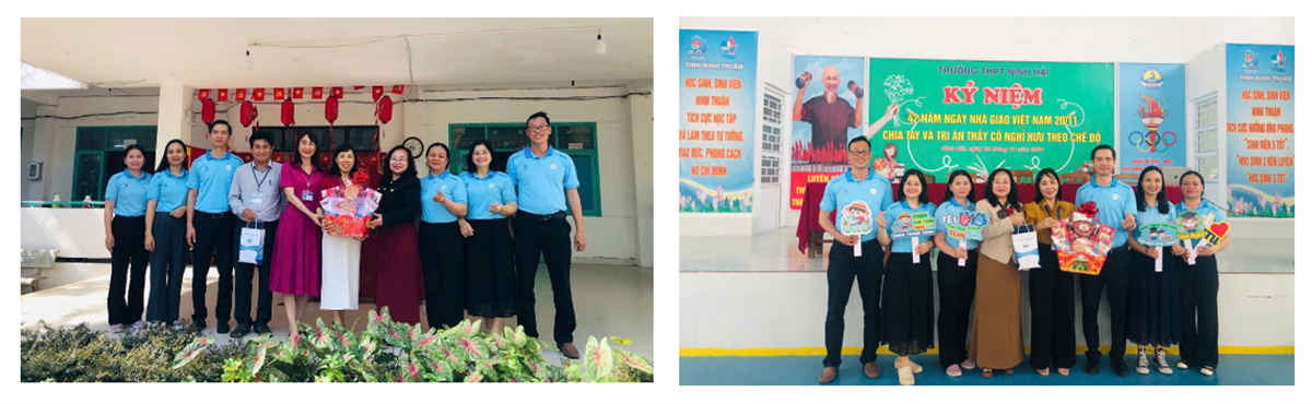 BLĐ Khoa NTTS v&agrave; BLĐ C&ocirc;ng ty Syaqua-ADN trao qu&agrave; Tết cho c&aacute;c Trường THPT