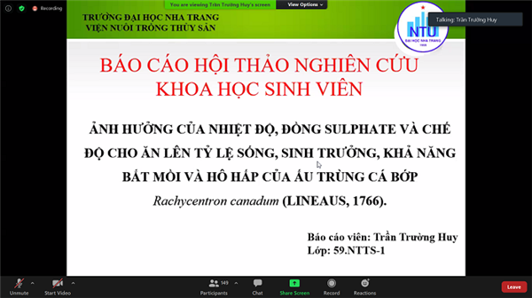 Viện Nuôi trồng Thủy sản tổ chức thành công "Hội thảo Khoa học Sinh viên" năm 2021