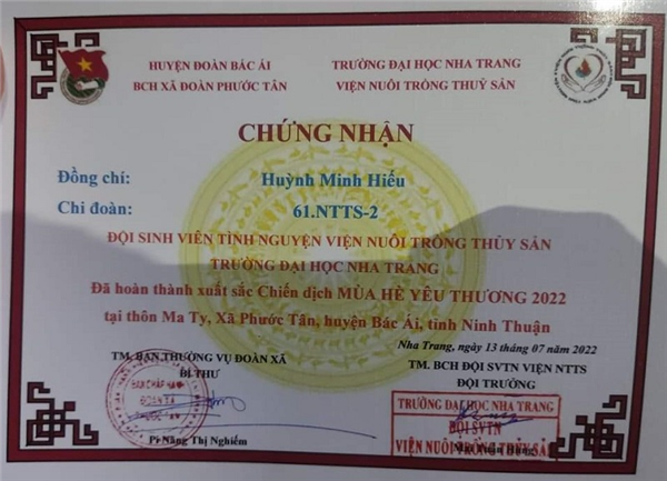 Đội Sinh viên tình nguyện Viện Nuôi trồng Thủy sản mang “Mùa Hè Yêu Thương” đến với các em học sinh Trường Tiểu học Phước Tân A , thôn Ma Ty, xã Phước Tân, Huyện Bắc Ái, tỉnh Ninh Thuận